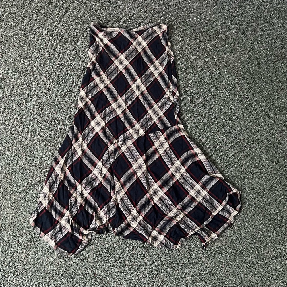 ASOS Navy Blue & Red & Cream Plaid Asymmetrical Mermaid Flare Midi Maxi Skirt 8